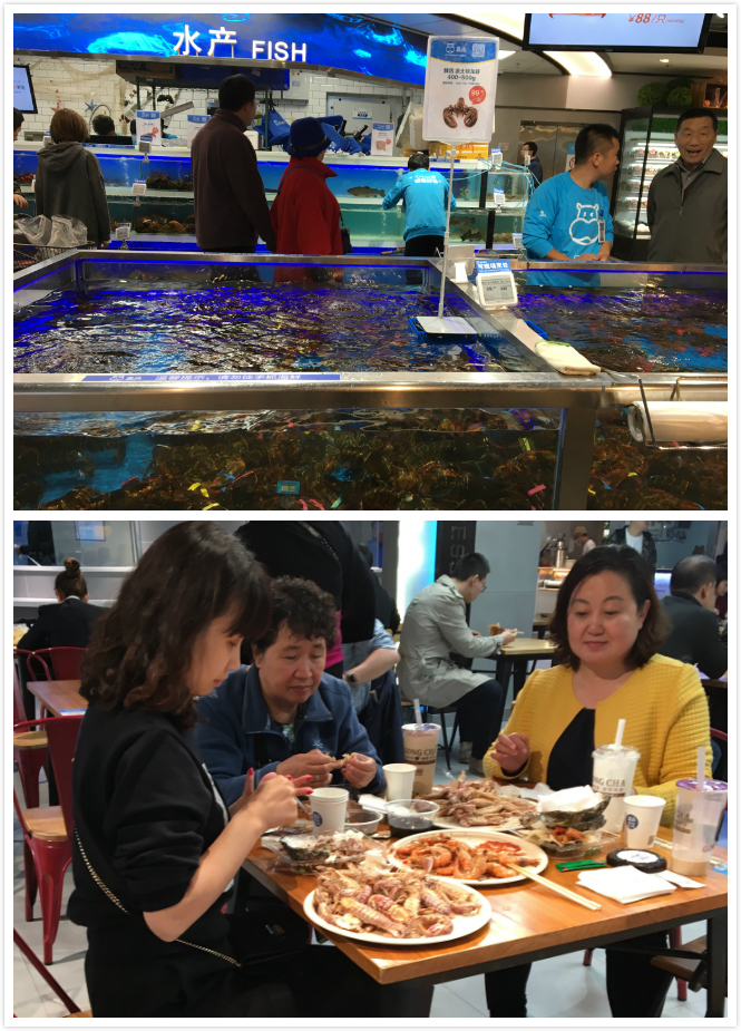 Seafood cooked on the spot at Hema, Alibaba's supermarket
