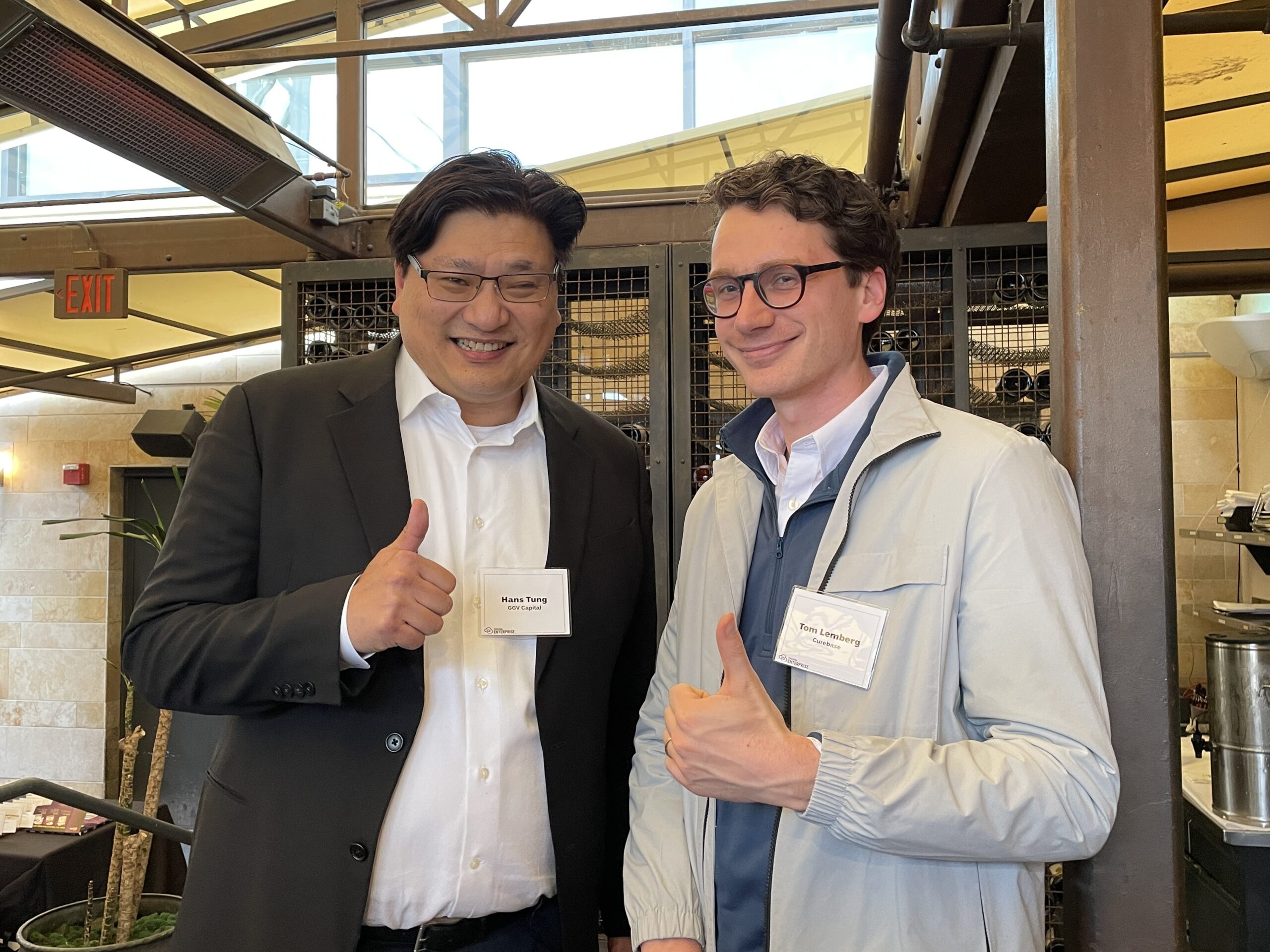 Curebase's Tom Lemberg with Hans Tung at Evolving Enterprise 2023, SF